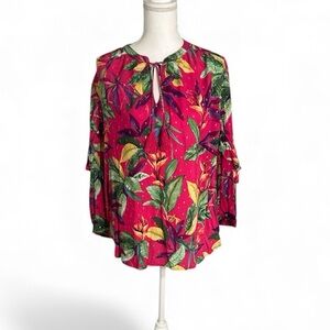 Chico's Vibrant Pink and Green Floral Blouse